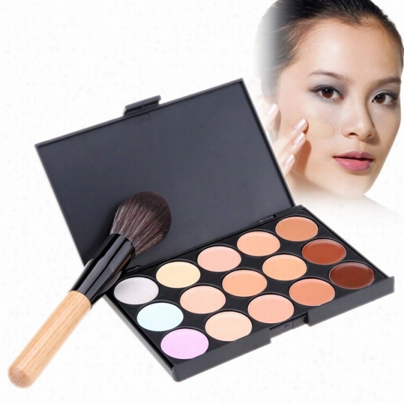 New Fasshion Women's Makeuup Cosmetics Tools Set 15 Flag Creamy Concealer Kit And  1 Brush