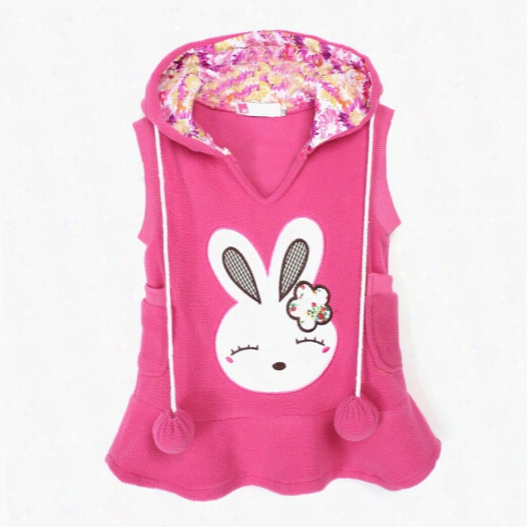 New Kids Girl's Wear Cute Animal Applique Sleeeveless Hooded Flecee Sundress Accidental Leisute Wear