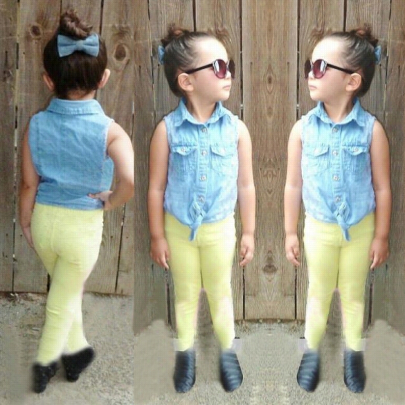 New Kids Gilr's Wear Sleeveless Lpel Tank Ops And  Pants Cotton Blend  Slim Casual Outfit Sets