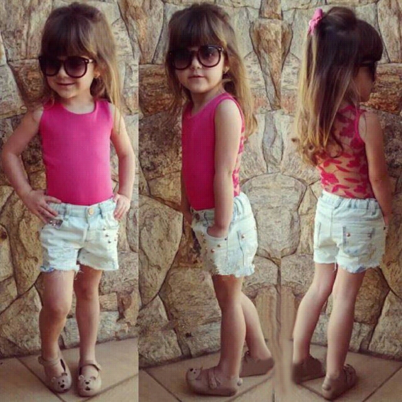 New Kids Girl's Wear Sleeveless Ptchwork Floral  Vest And Shorts Casual Sports Slim Sets 3-11y