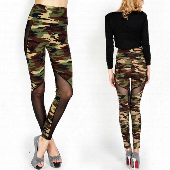 New Ladies Women Camouflage Gauze Full Length Leggings Tights Stretchy Pants Skinny