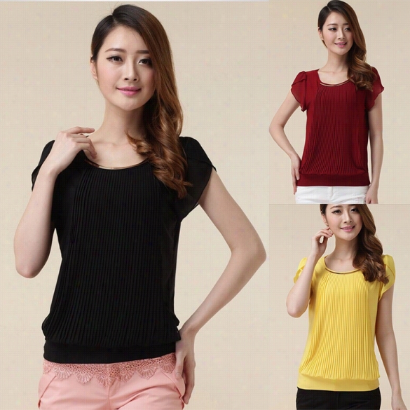 New Lady Women's Fashion Short Sleeve O-neck Slm Casual T-shirt Top Blouse