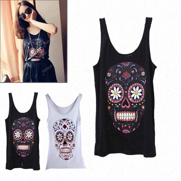 New Lovely Cute Fashion Joker Cartoon Skull Design Sleeveless T-shirt Render Vest