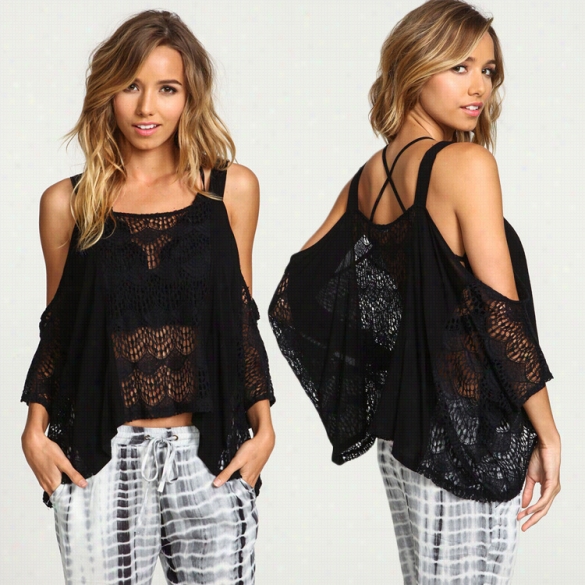 New Stylish Ldies Women Casual Seexy Crochet Backless Off Shoulder Woven Top
