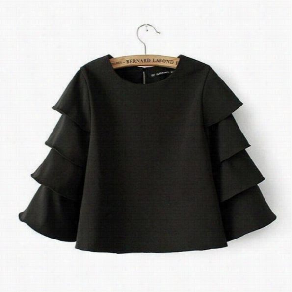 New Stylish Office Lady Fashion Long Sleeve O-neck Chiffon Tops Blouse