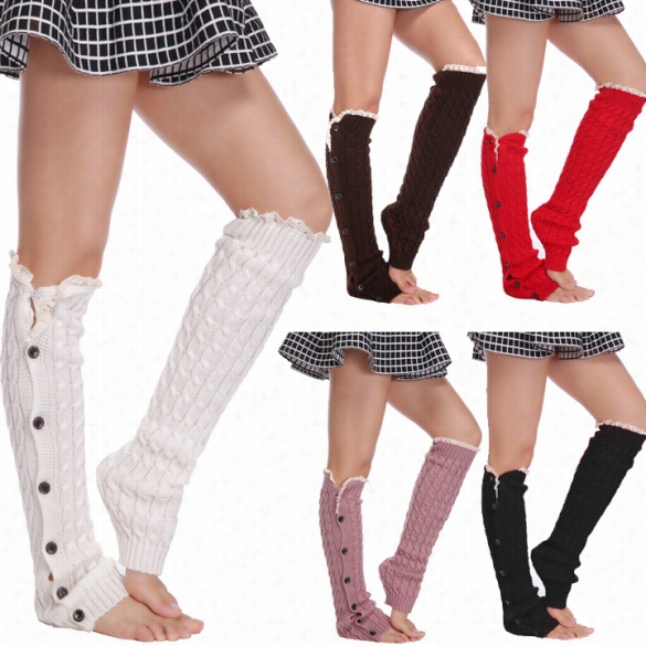 New Women's Fashion Button Kni Tcrochet  Leg Lace Warmer Leggings S Ocks