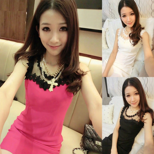 New Women's Fashion Sleeveless Net Yarn Splicing Sexy Bodycon Dress