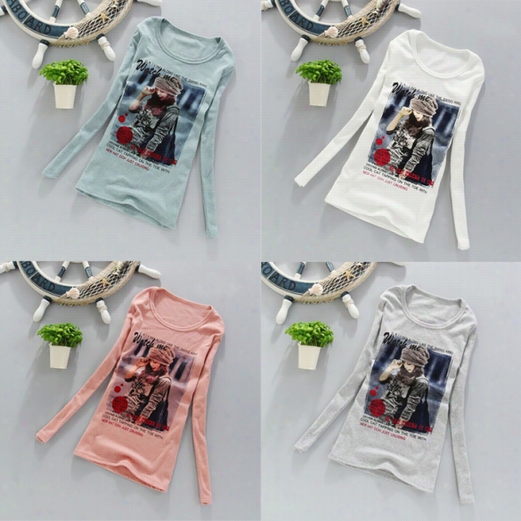 New Women's Girls Fashion Casual Printing Long Sleeve O-neck T-shirt Tops Blouse