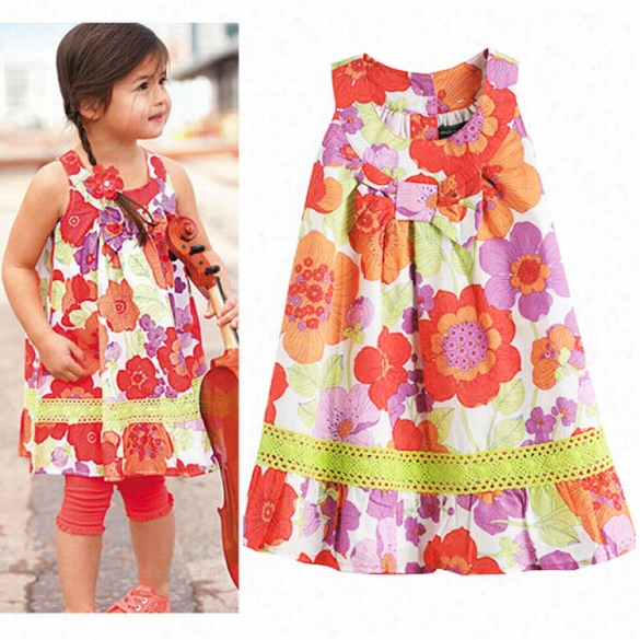 Stylish Kids Grils New Fashion Sleeveless O-nck Print Tank Dress