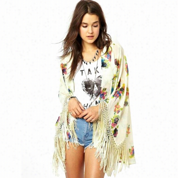 Stylish Ladies Casual Women's Floral Print Loose Kimono Chiffon Shirt