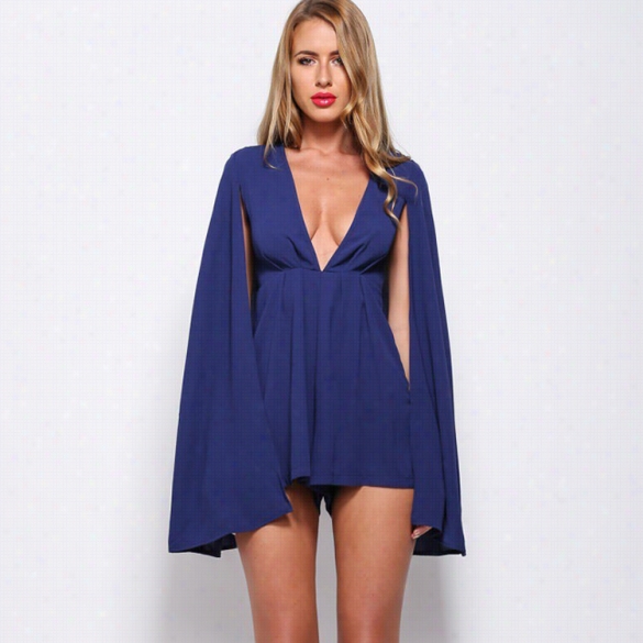 Stylish Ladies Women Fashion Sexy Great V-neck Wiith Cape Chifffon Jumpsuit