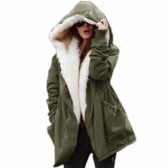 Stylish Ladies Women Lady Hooded Long Coat Fleece Warm Thick Casual Outerw Ear