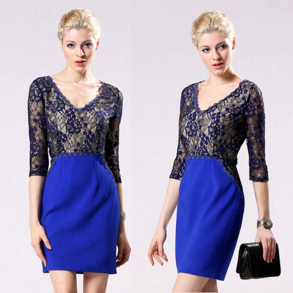 Stylish Lady Sexy Women's Casual Fashion 3"4 Sleeve V-neck Mini Shor Tparty Cocktail Dress