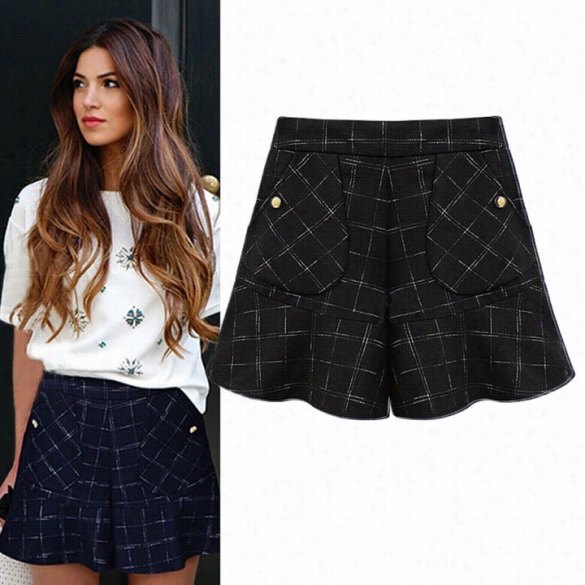 Stylish Lady Women New Fashion Autumn Winter Plaid Mini Culottes Shprt Pantskirt