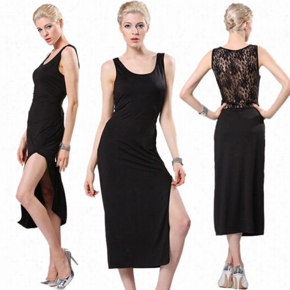 Stylish Lady Women Sexy Sundress Bodyco Side Split Mildcalf Cocktail  Casual Long Dress