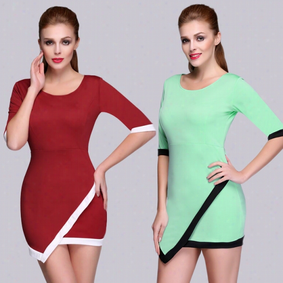 Stylihs  Lady Women's Casual New Fashion Half Sleeve Irregular Hem O-neck Sexy Effort Dress