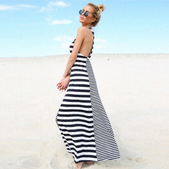 Styylish Lady Women''s Faasbion Sex Ysleeveless Ooff-shoulder Back Split Stripe A ~ Time Full Beach Dreds