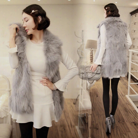 Stylish Women's Winter Warm Faux Fur Lohg Vest Jacket Coat Waistcoat Fashion Style