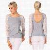 New Fashion Lady Women Casual Lace Crochet Long Sleeve Tops Blouse