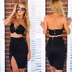 Stylish Lady Women's Fashion Sexy Dress Set Strapless Crop Tops And Mini Bodycon Dress