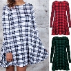 Stylish New Fashion Lady Women's Crossover Plaid O-Neck Long Sleeve Dress