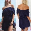 Women Fashion Sexy Casual Strapless Off Shoulder Cap Sleeve Backless Solid A-Line Short Beach Dress