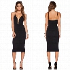 Women Fashion Sexy Slim V Neck Sleeveless Strap Backless High Waist Hollow Solid Pencil Dress