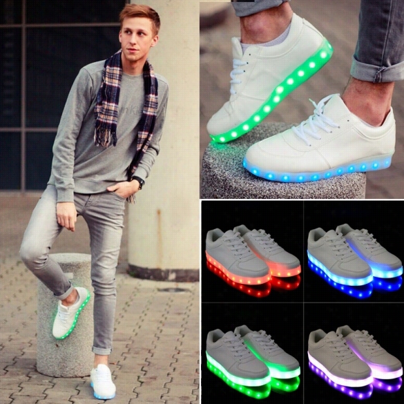 Unisex Fashion U Sb Charging Led Light Luminous Shoes Lace-up Sportswear Sneakers Casualshoes