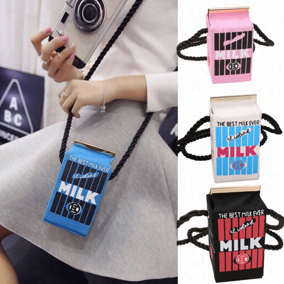 Women Ladies Grls Messenger Bag Cute Stereo Mini Milk Box Design Cnavas Shoulders Bag