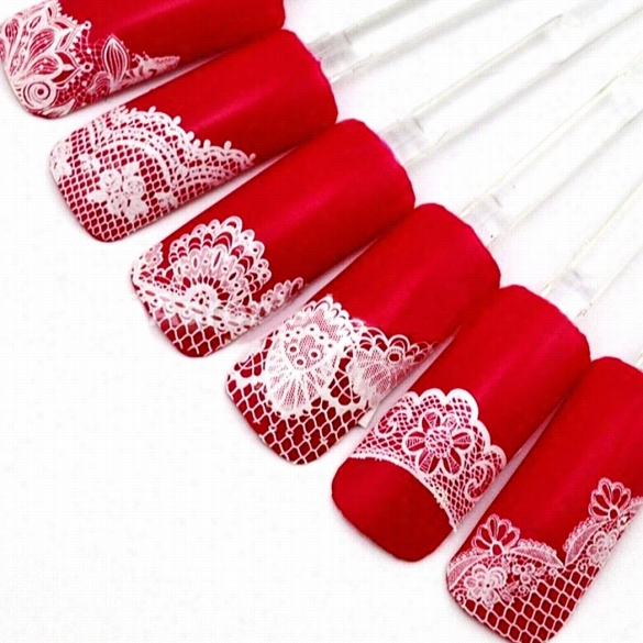 Women Manicure Toolaccessory 3d Lace Design Claw Art Decal Half Nail Sticker Decoration 24 Sheets A Set