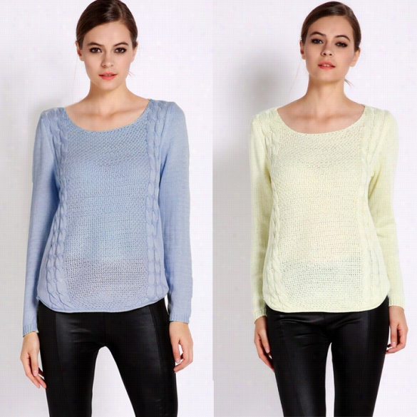 Women Round C Rew Neck Weaving Pullover Sweater Jumpper Hollow Knitted Tops Blouse