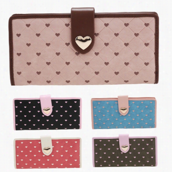 Women Synthetic Leather Plaid Money Card Slot Button Zipper Closure Follded Cadual Ong Walle T Purse