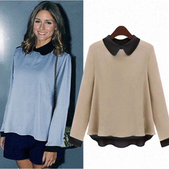 Women's Chiffon Long Sleeve Lwpel Casuual Shirt Blouse Fashion Tops