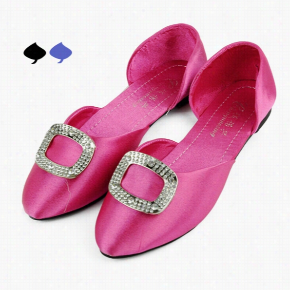 Women's Fashion Allmatch Square Buckle Rhinestone Flat Low-cut Shoe