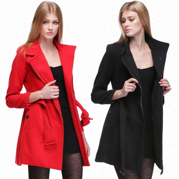 Women's Fashion Wool Winter Noble Long Trench Outwearc Oat Withh Belt 3 Color