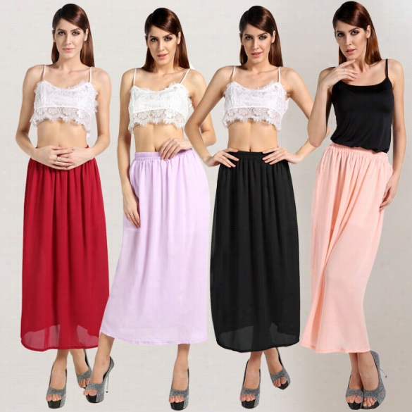 Woomn's Sexy Solid Color Elastic Aist Chiffon Pleated Maxi Skirt 4 Colors