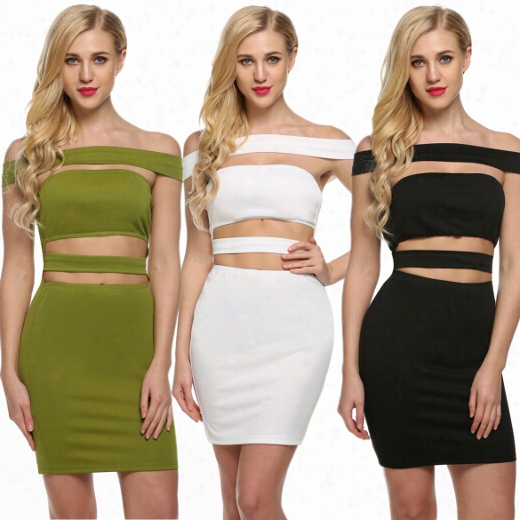 Zeagoo Women Sexy Woman Of Refinement Off Shooulder Bandage Bodycon Hollo W Out Package Hip Solid Party Club Mini Dress