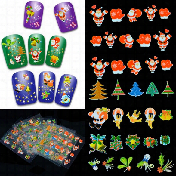 12 Sheetx Christmas Presents Santa  Trees Design Nail Art Diy Stickers