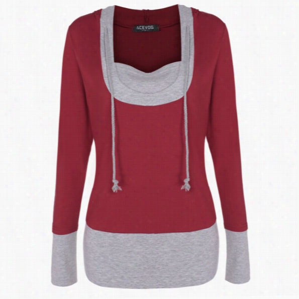 Acevog Stylishh Ladies Women Causa1 Olng Sleeve  Patchwork Hoodie Pullover Sweatershirt Leisure Sports Top