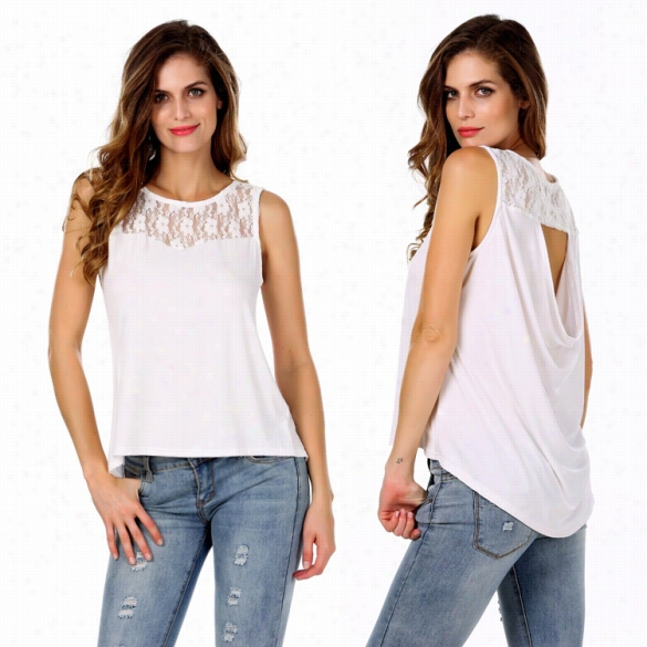 Angvns Stylish Lady Sexy Women's Accidental Fashion Sleeveless O-neck Lace Patchwork Tank Tops