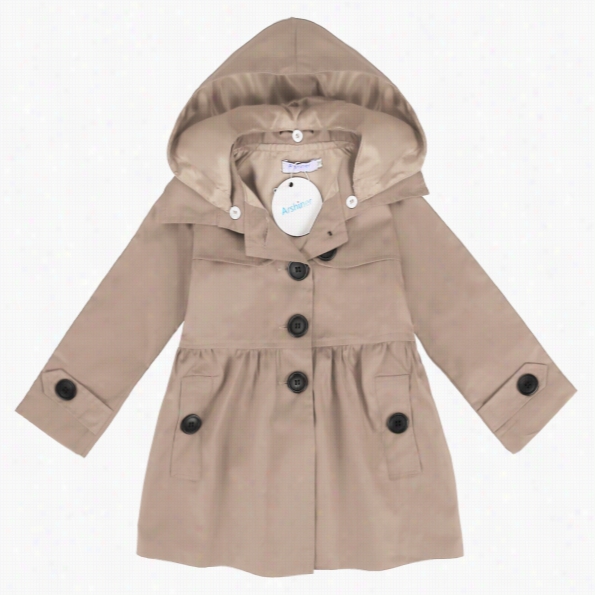 Arshiner Kids Girl Turn Down Neck Detachaable Hat Single Button Pure Color Weak Cotton Trench Wind Coat Outwear