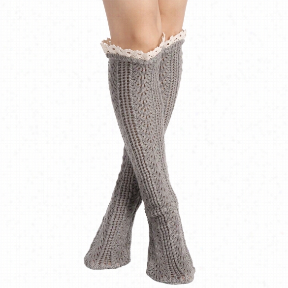 Avidlove Button Boot Sockss With Lace Trim Long Wool Nitted Socks Leg Warmer