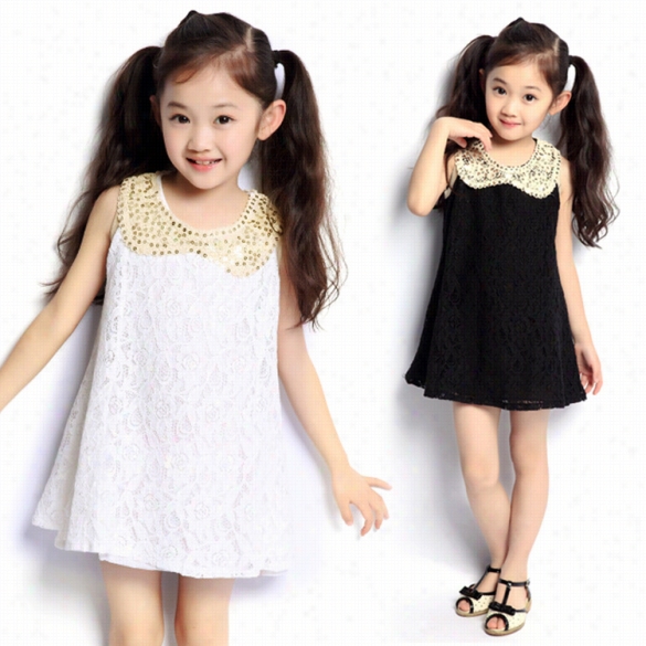 Baby Girl Kids Fashion Sequins Doll  Neck Sleeveless A-line Tank Dress