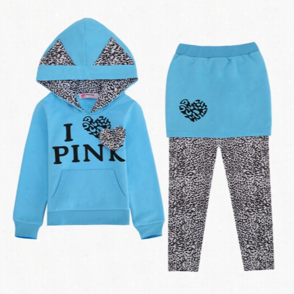 Cute Kids Girls Two Pieces Outfits St Letters Print Splicing Hooded Long Sleeve Hoodei Ahd Skirt Leggings