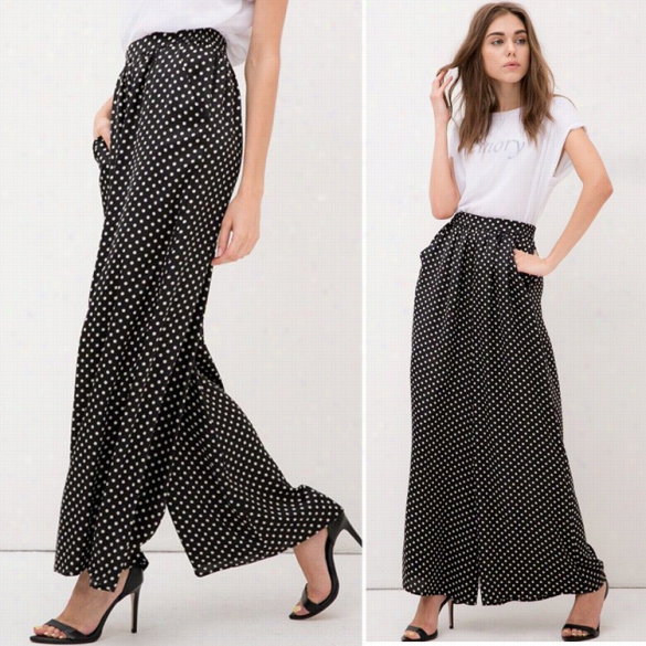 European Style Fazhion Women Pants Ca Reer Party Dot Elastic Wa Ist Loose Pants Bell-botto Ms