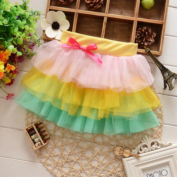 Fashion Baby Girls Ball Gown Mini Soirt Colorful Mesh Splice Tutu Skirt