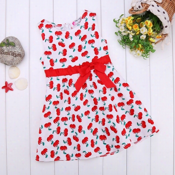 Fashion Fasgion Baby Irls Sleeveless Newspaper Tank Dress High Waist Bow A-line  Sundress