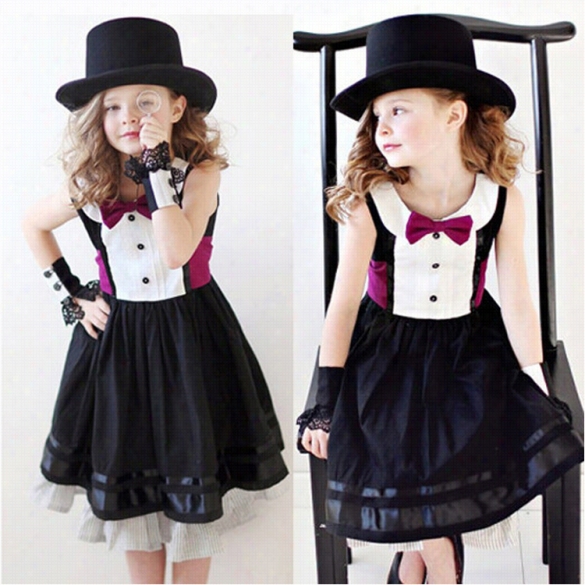 Fashion Girl Children's Bow Tie Sleeveleas Stitching Tutu Tnk Dress