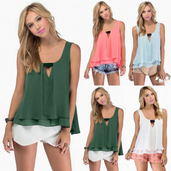 Fashion Ladies Women Vest Asymmetric Cascading Hem Loose Casual Chiffon Tank Tops