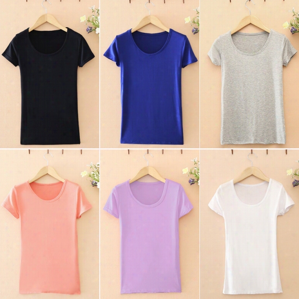 Fashion Lady Women's Modal Soft Elastics O-neck Short Sleeeve Bottoming T-shirt